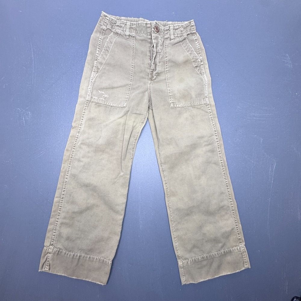 AMO Wide Leg Cropped Utility Pants in Light army green wash